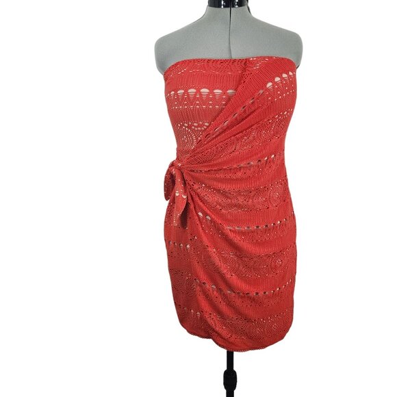 Free People Red Crochet Strapless Dress With Tie Detail Size L - Picture 1 of 16
